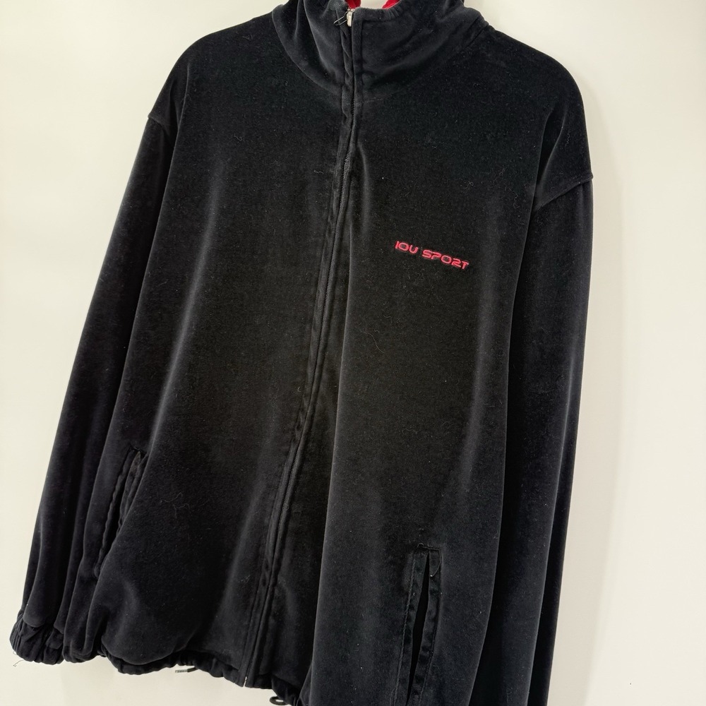 IOU Sport Jacket Men's Large Jacket Velour Black 90s Vintage Hip Hop Skater - Picture 3 of 8